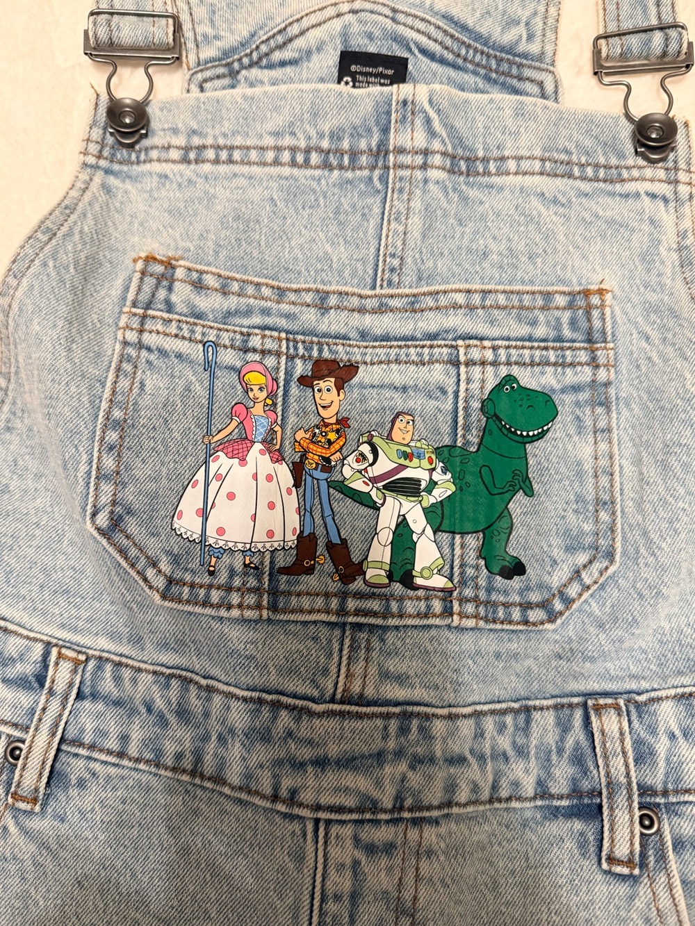 NWT Disney Pixar Denim Overalls with Colorful Toy Story Patch - Picture 4 of 10
